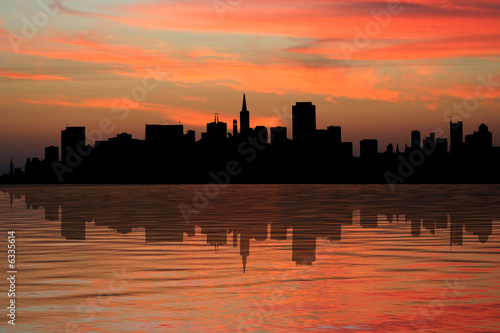 Photography San Francisco skyline reflected at sunset illustration
