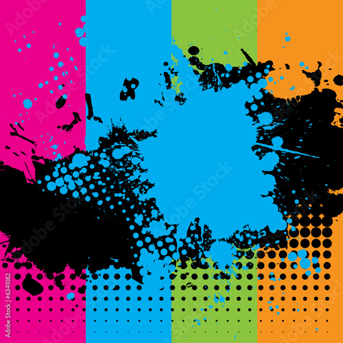 Halftone ink splat grunge background for text.