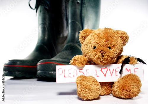 Emo love with teddybear with mourning band photo