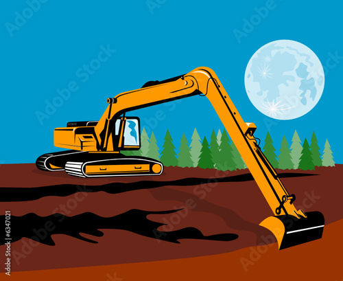 Excavator with moon in the background