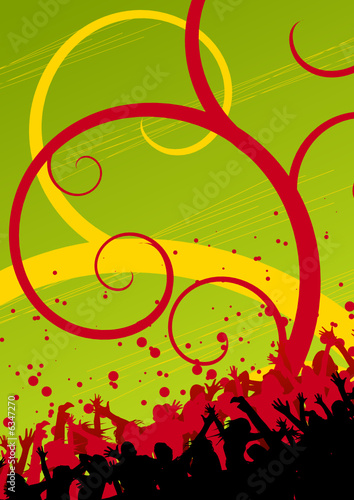 Happy people in a red and green abstract background