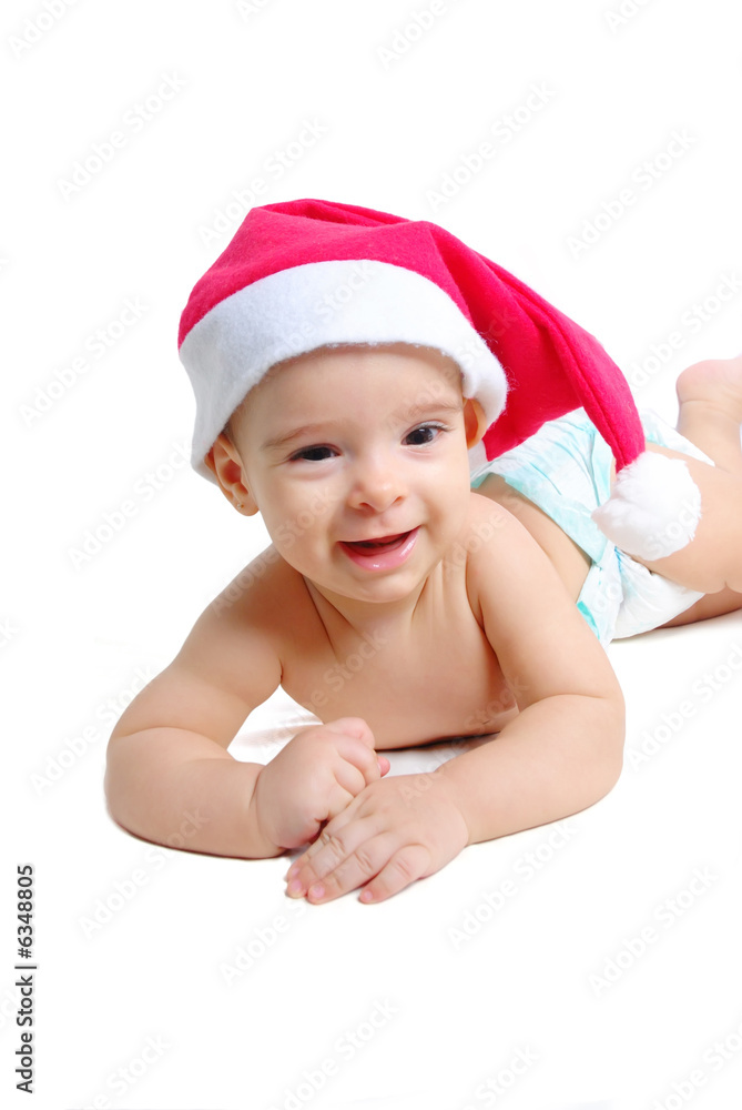Little baby portrait in christmas red hat Little baby portrait in christmas red hat