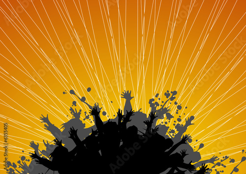 Happy people having fun in a yellow background