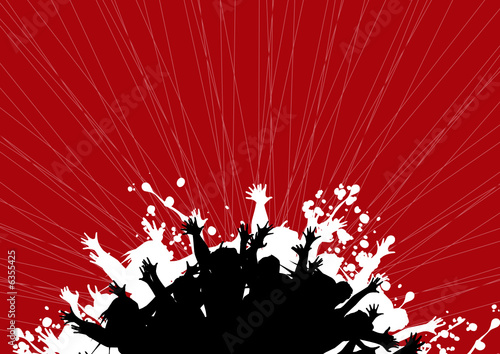 Happy people having fun in a red background