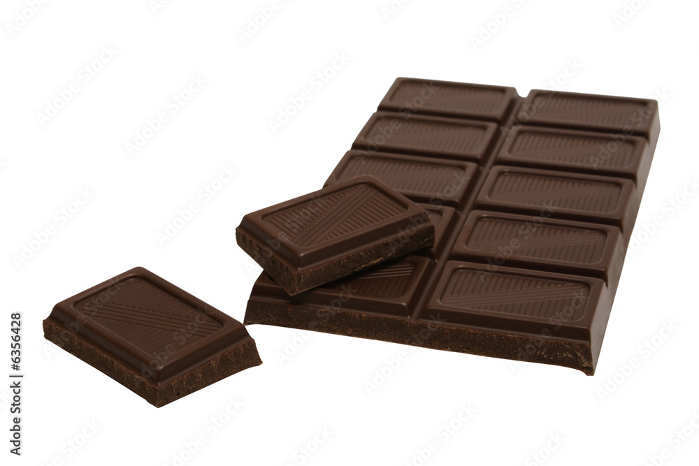 Tasty dark chocolate on a white background