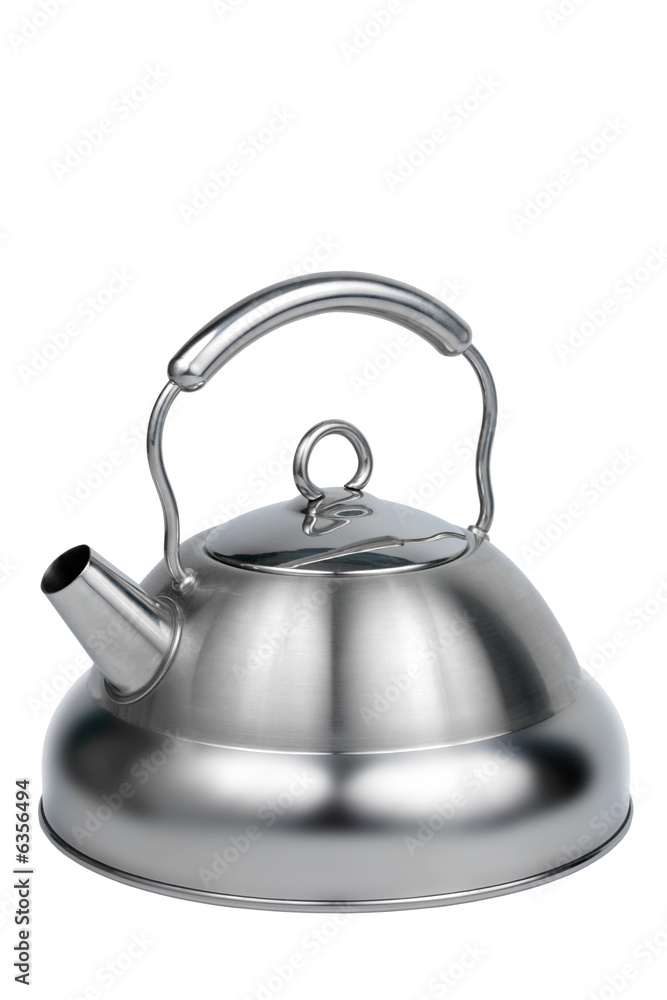 Modern metal teapot on a white background