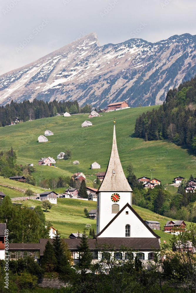 View over a village on the Swiss Alps.