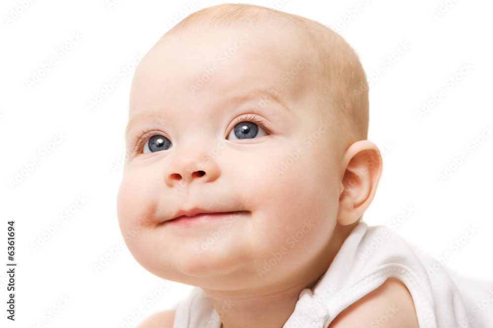 Cute six month baby on white background Cute six month baby on white background