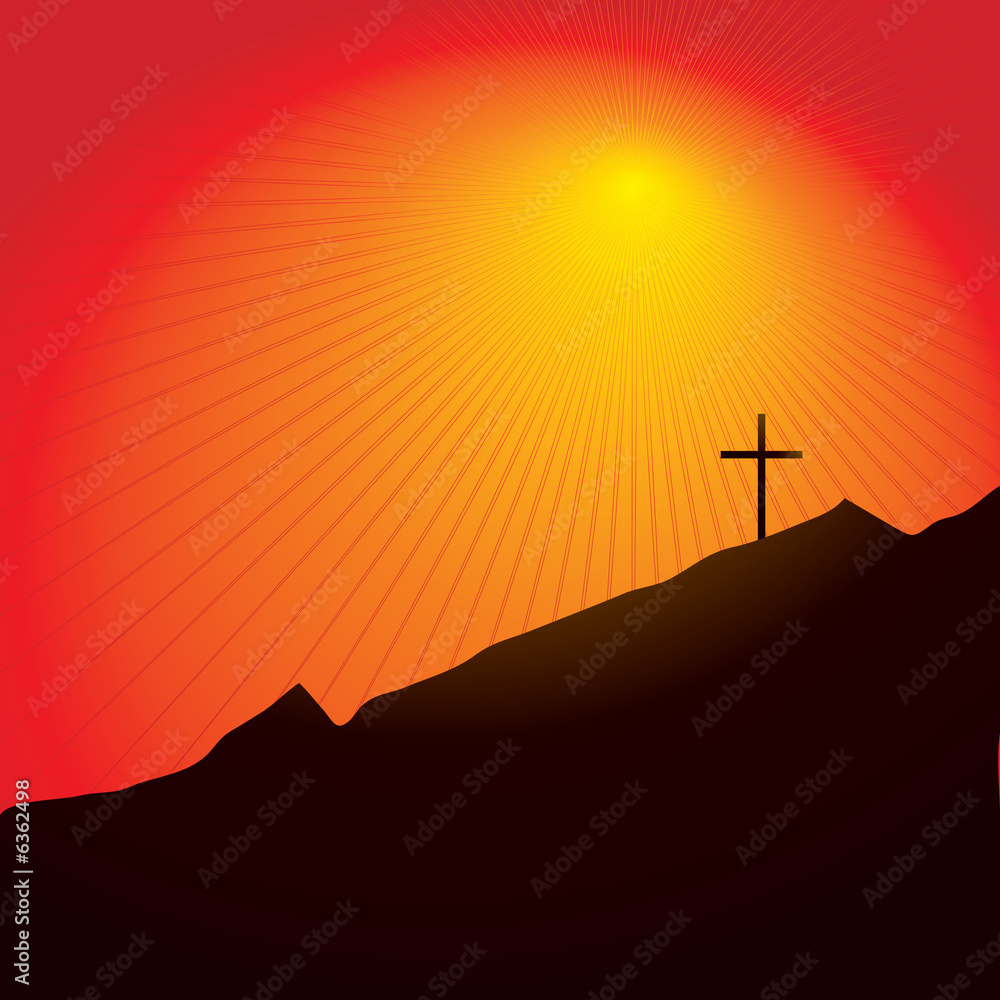 Easter inspired illustration of a cross on a mountain