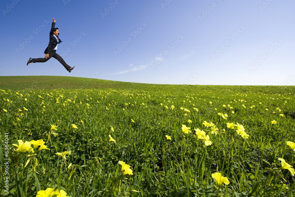 Fototapeta premium Businessman jumping on the field