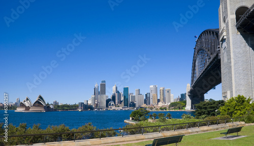 City Sydney Opera House Harbour Bridge perfect blue sky day