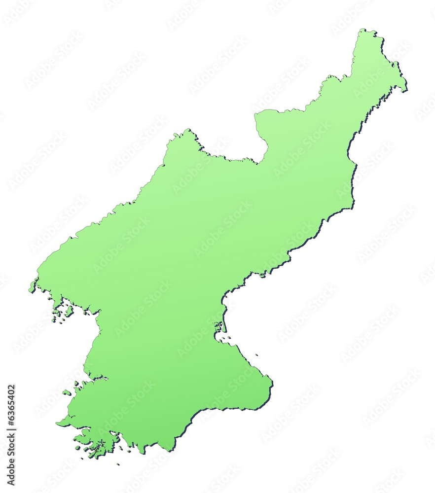 North Korea map filled with light green gradient North Korea map filled with light green gradient