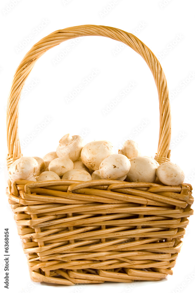 Button Mushrooms in Cane Basket