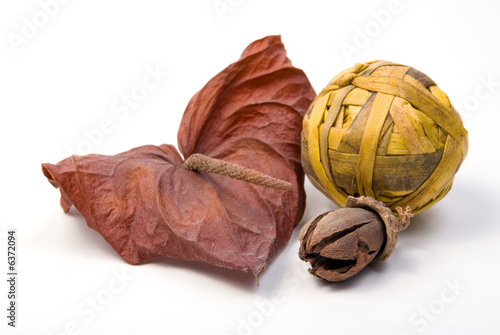 dried decoration pot pourri on white background photo