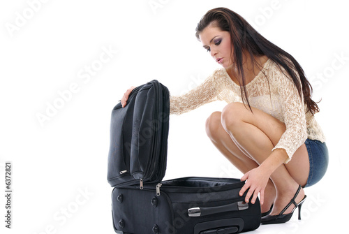 attractive woman with sexy body packing case
