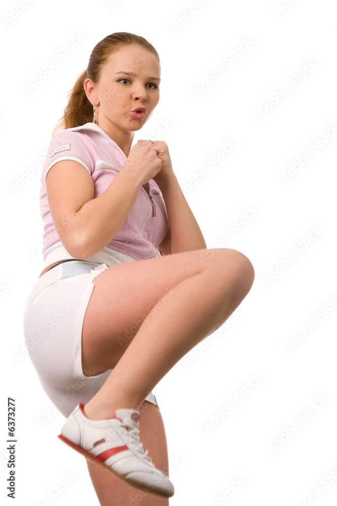 woman, preparing to strike, white background, isolated woman, preparing to strike, white background, isolated