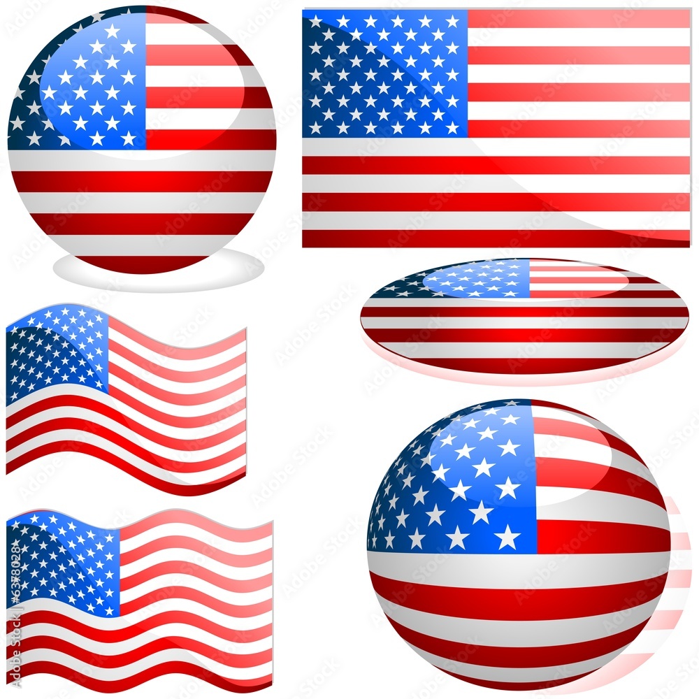 USA Set - flags collection with glass effect USA Set - flags collection with glass effect