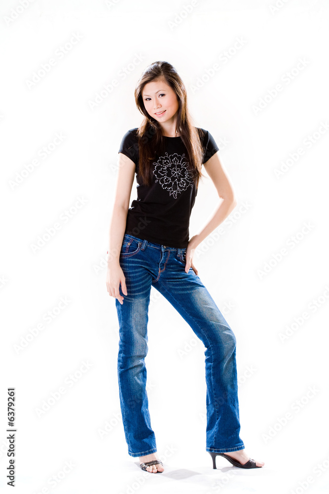young asian woman in casual jeans and t-shirt young asian woman in casual jeans and t-shirt