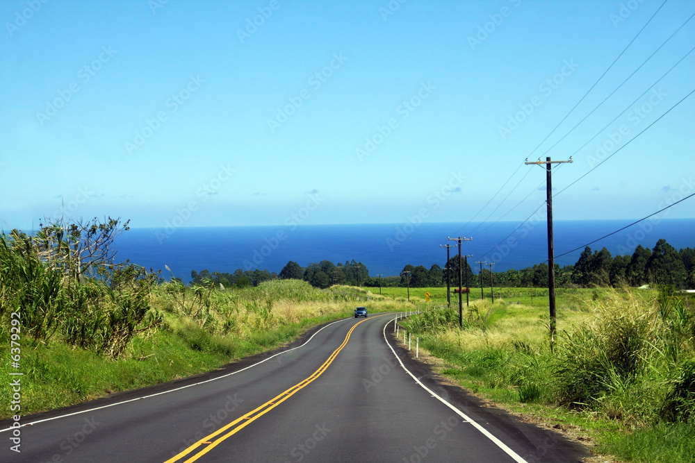 Lonely car on the road on Big Island, Hawaii