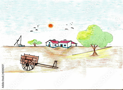 Illustration of countryside in the Alentejo, South of Portugal.