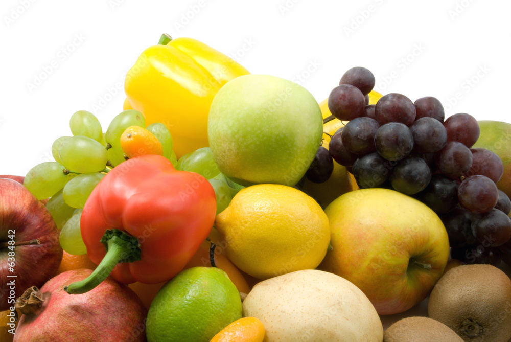 grapes and fruits on white background. grapes and fruits on white background.