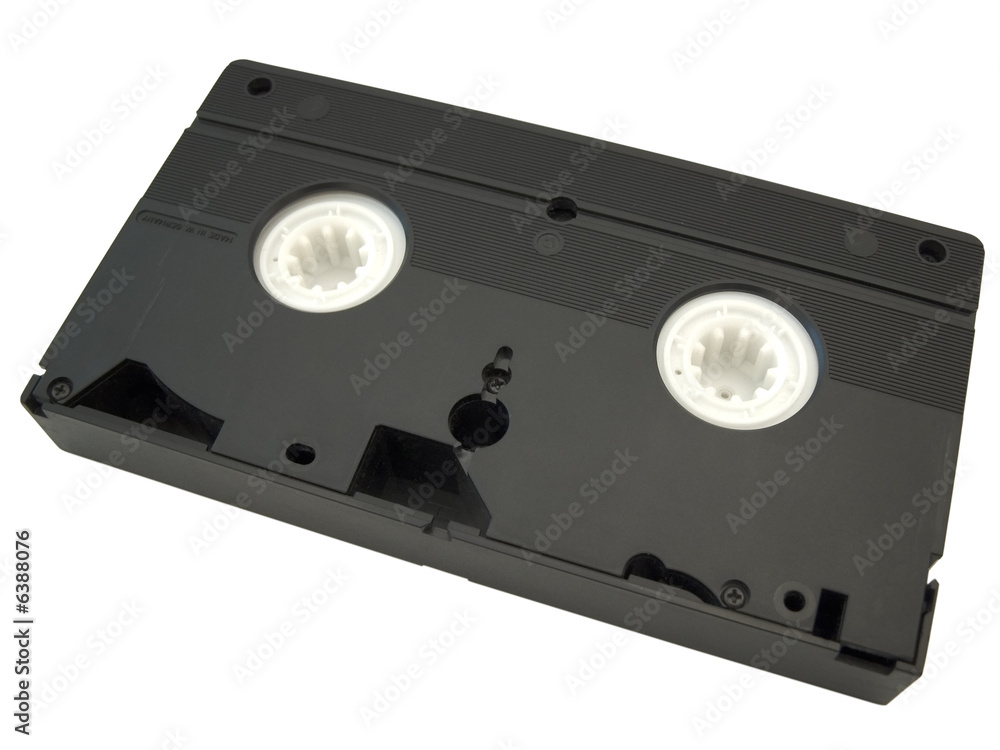 Black single video tape against the white background Black single video tape against the white background