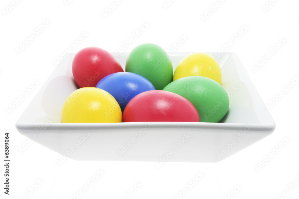 Easter Eggs in Square Bowl with White Background Easter Eggs in Square Bowl with White Background