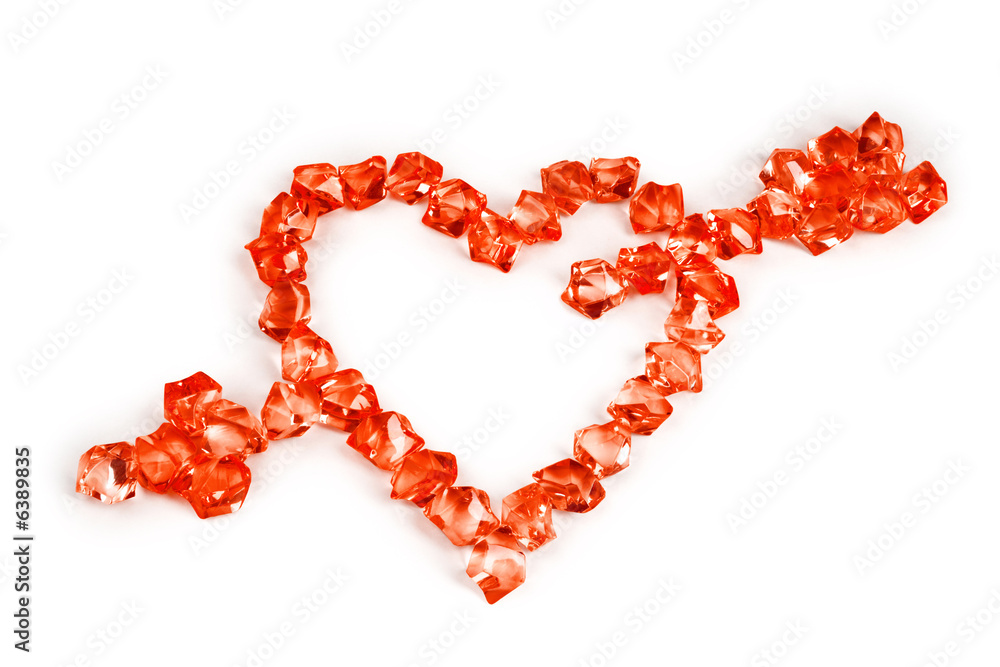 red glass stone heart on white