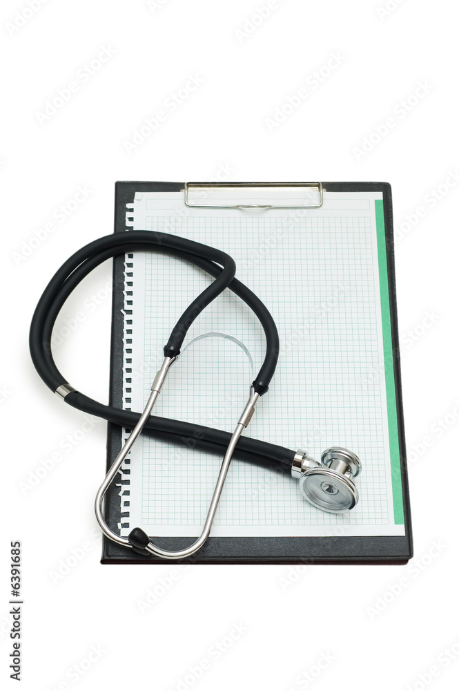 Stethoscope on the binder isolated on white Stethoscope on the binder isolated on white