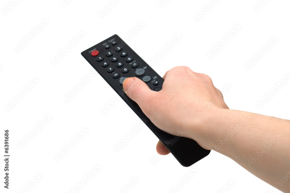 Hand with remote control isolated on white Hand with remote control isolated on white