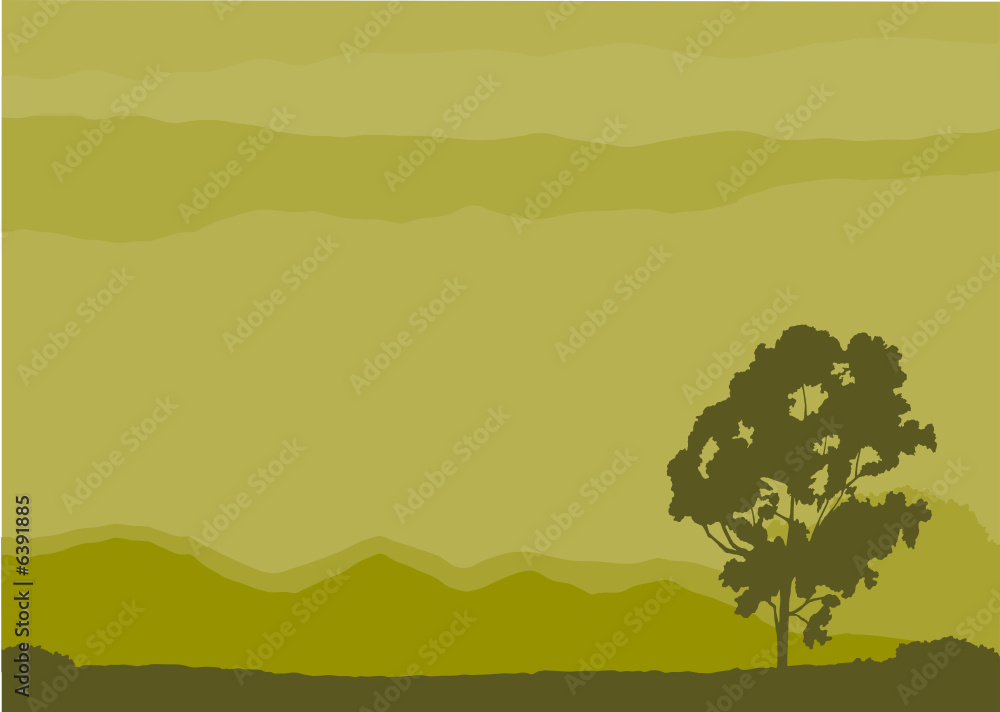 A lonely tree in a surreal landscape, vector.