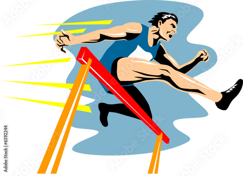 track and field athlete jumping hurdles