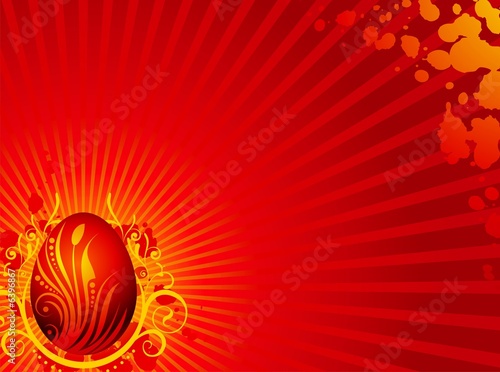 easter greeting card with painted egg on red background