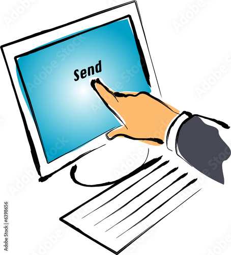 finger pointing at computer screen