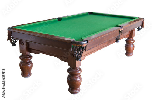 Empty billiard table isolated on white with clipping path