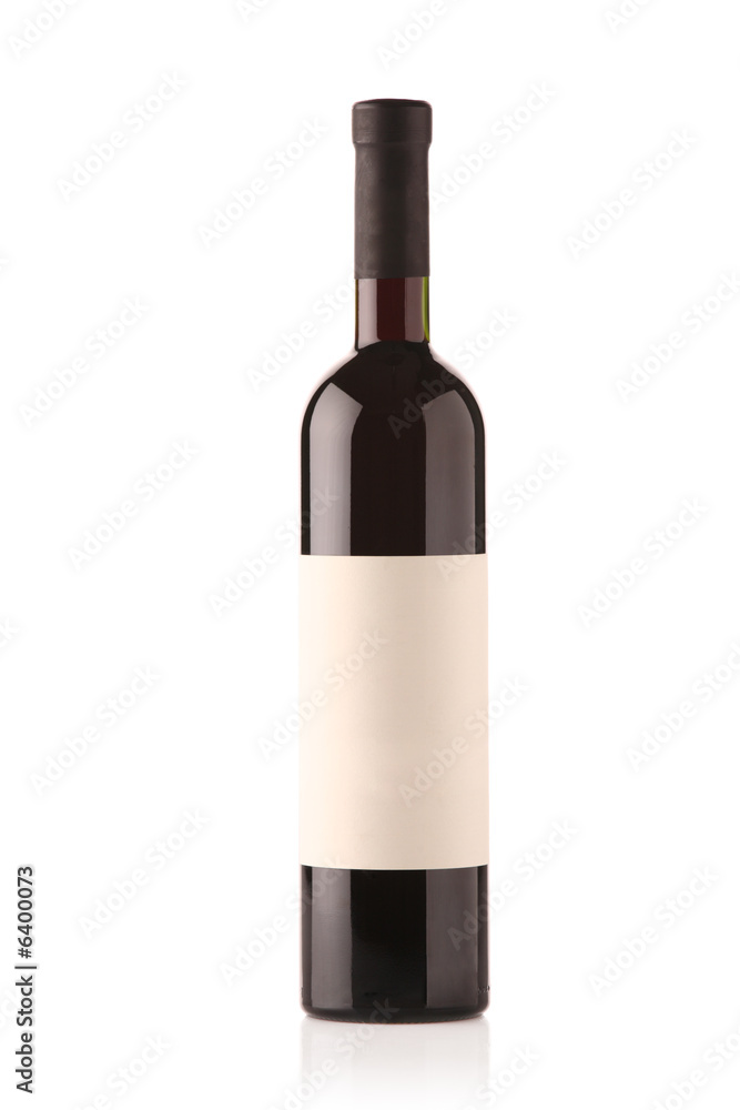 Wine bottle with blank label against white background Wine bottle with blank label against white background