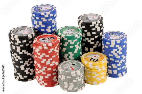 Pile of poker chips isolated on white.