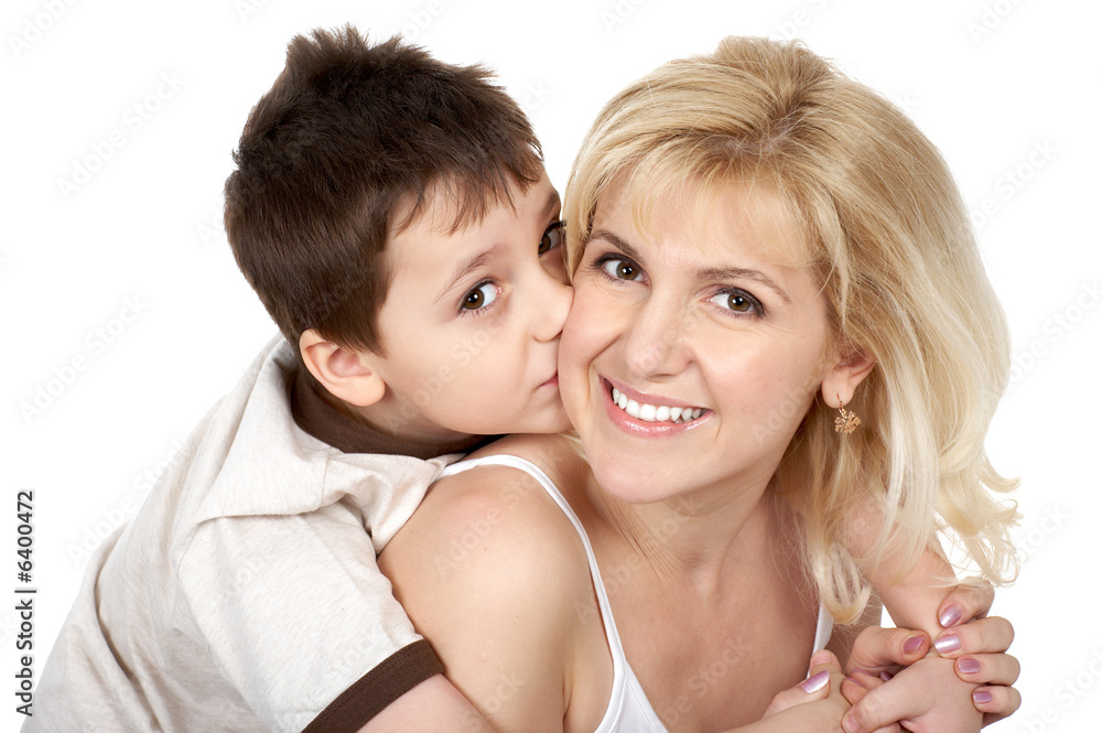 Mother and son. Isolated over white background. Mother and son. Isolated over white background.