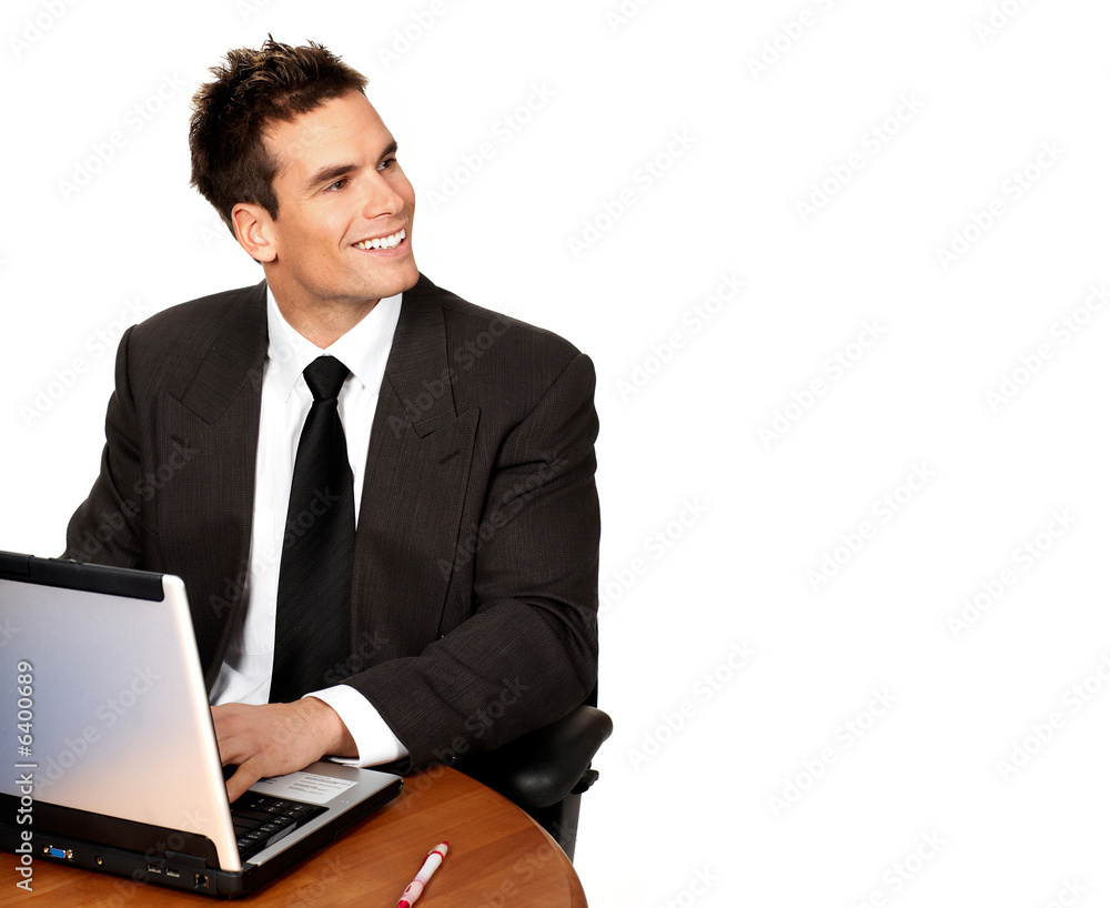 business man working with laptop. Over white background. business man working with laptop. Over white background.