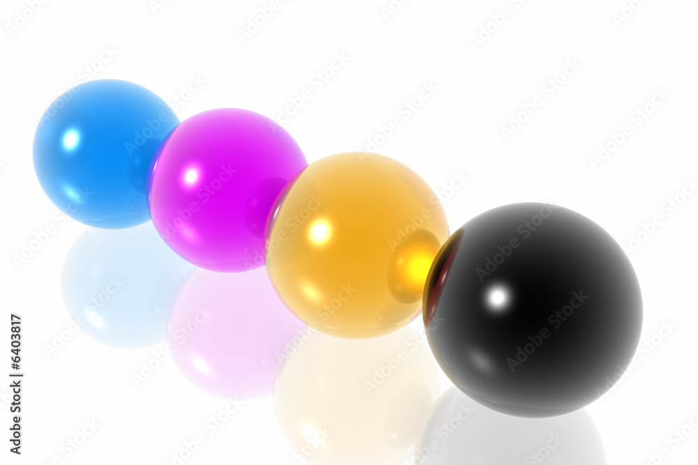 CMYK spheres isolated in white background