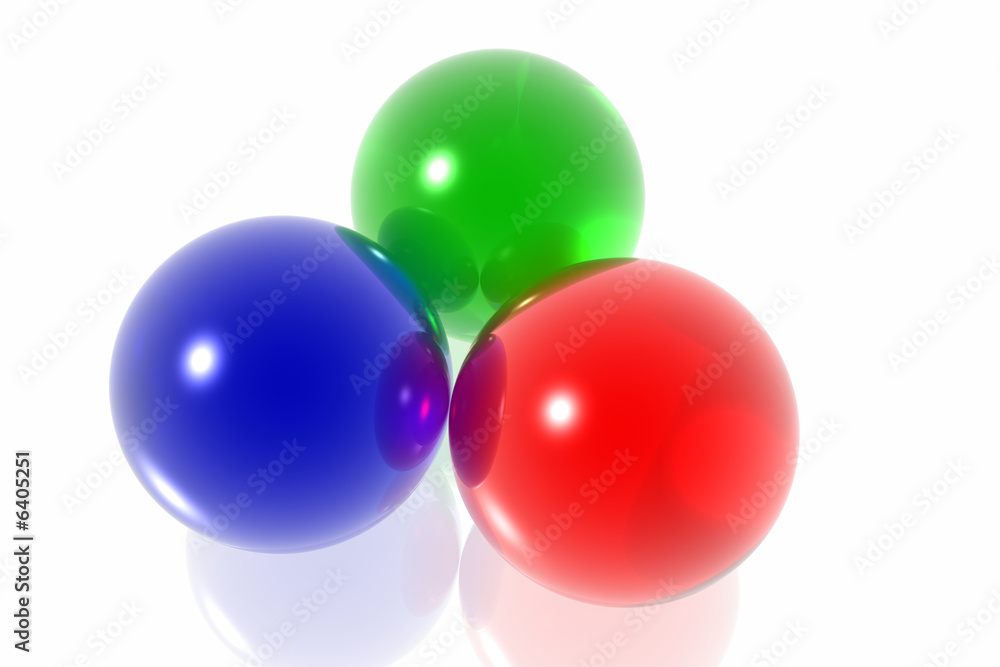 RGB spheres isolated in white background