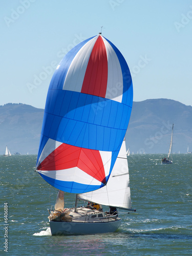 Sailboat underway running with wind
