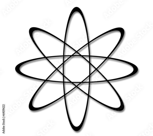 A black illustration of a simple atom symbol