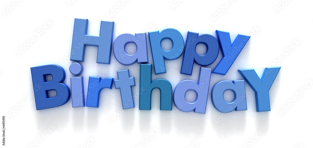 Happy Birthday formed with blue letter magnets Happy Birthday formed with blue letter magnets