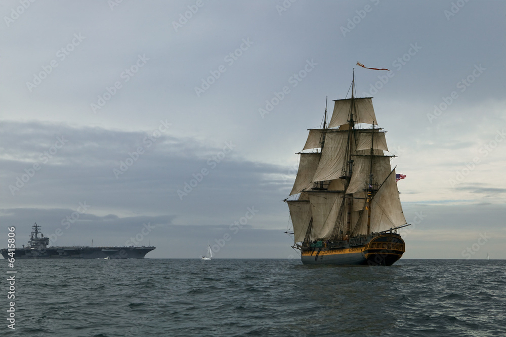 Naklejka premium The battle of Sea Power, Sail vs Nuclear
