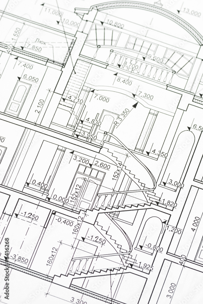 House plan blueprints close up