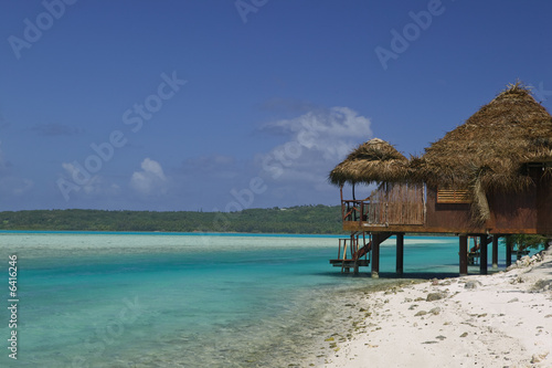 Fototapeta Naklejka Na Ścianę i Meble -  South Pacific with Over water Bungalows on a resort island