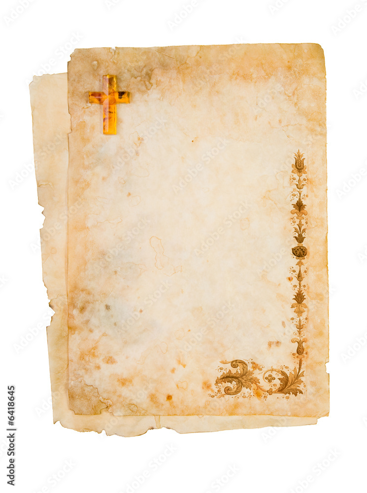 Blank religious paper, parchment with ornaments.