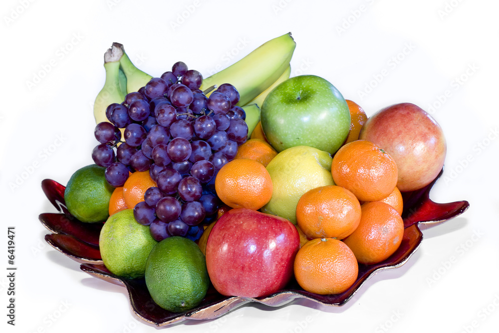 Fresh Fruit Platter Isolated on White Background