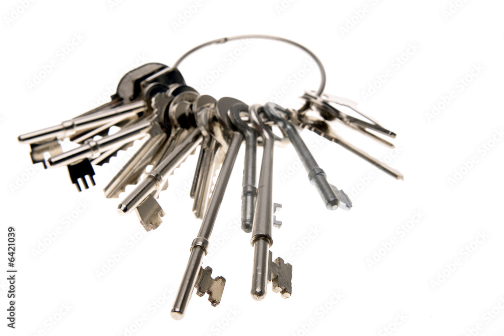 Keys on keyring isolated over white background Keys on keyring isolated over white background